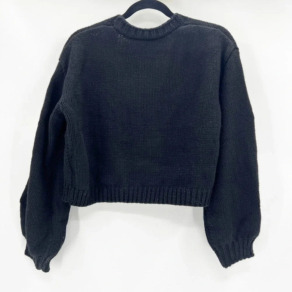 Chicwish Black Cropped Cardigan Sweater Santa Claus Faces Holiday Theme Size M - Picture 3 of 4